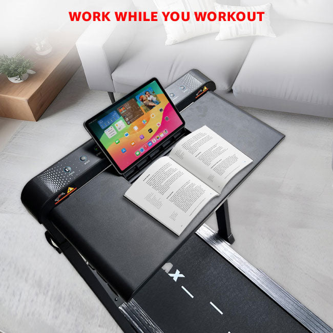 PowerMax Dual LED Display Treadmill with Office Desk and Wristband Remote JogPad-3