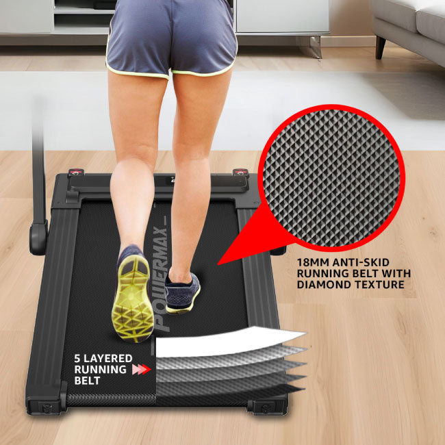PowerMax Dual LED Display Treadmill with Office Desk and Wristband Remote JogPad-3