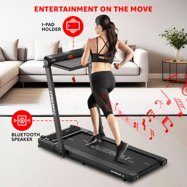 PowerMax Dual LED Display Treadmill with Office Desk and Wristband Remote JogPad-3