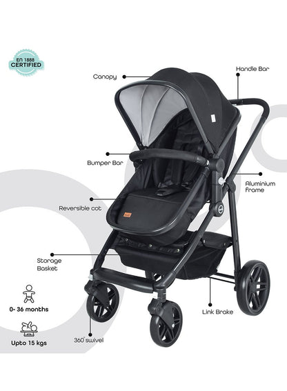 Tres Baby Stroller 3-in-1, Convertible Infant Stroller, Up to 22kg Capacity