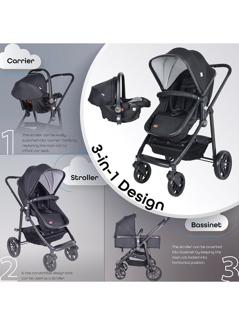 Tres Baby Stroller 3-in-1, Convertible Infant Stroller, Up to 22kg Capacity