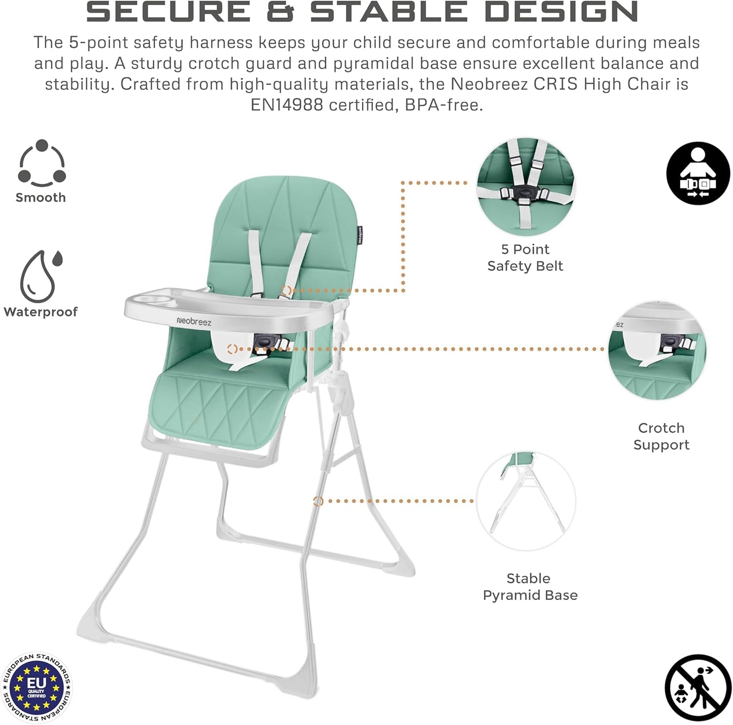 Neobreez CRIS Premium Baby High Chair, Adjustable Lightweight Easy Foldable, Capacity 5Kg