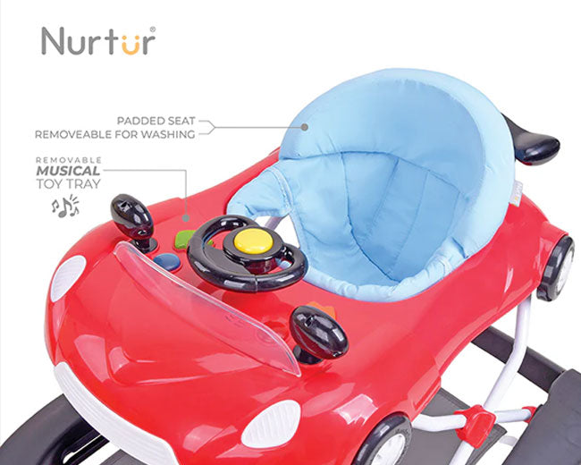 Nurtur 4 In 1 Baby Walker Multifunction Music, Adjustable 5 Height Position, Foldable Car Mould for Kids
