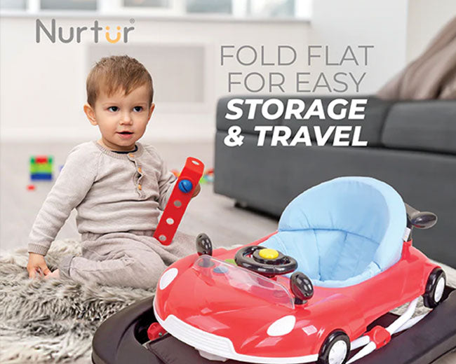 Nurtur 4 In 1 Baby Walker Multifunction Music, Adjustable 5 Height Position, Foldable Car Mould for Kids