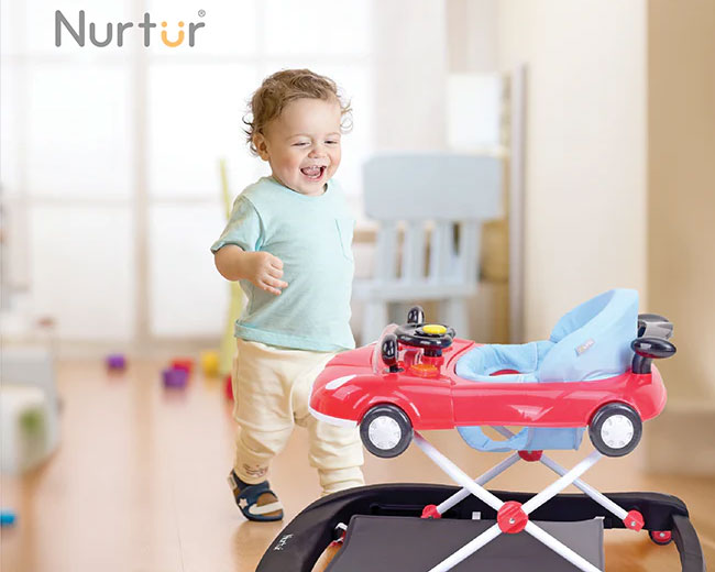 Nurtur 4 In 1 Baby Walker Multifunction Music, Adjustable 5 Height Position, Foldable Car Mould for Kids