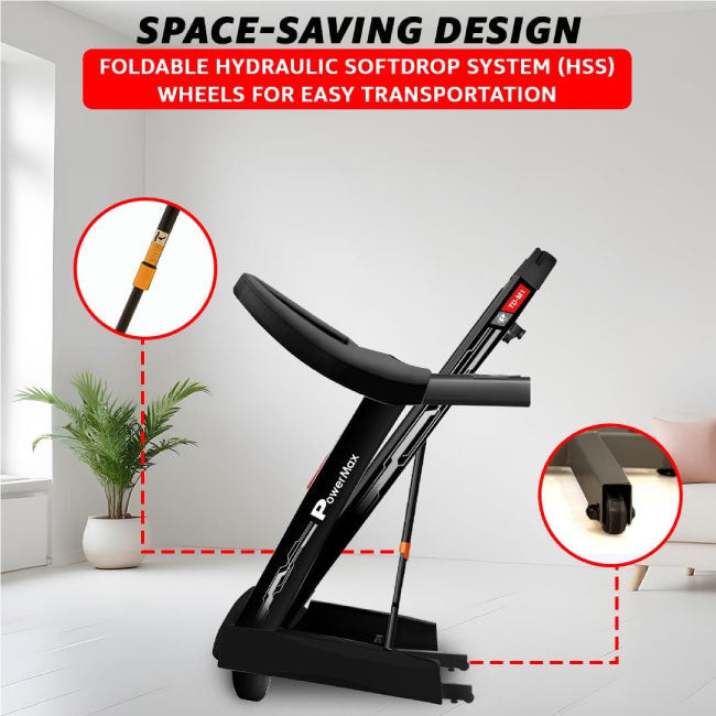 PowerMax Fitness 6HP BLDC Motor Treadmill, 120kg Capacity, Top speed 14kmph, 2 level Manual-Incline TD-M1