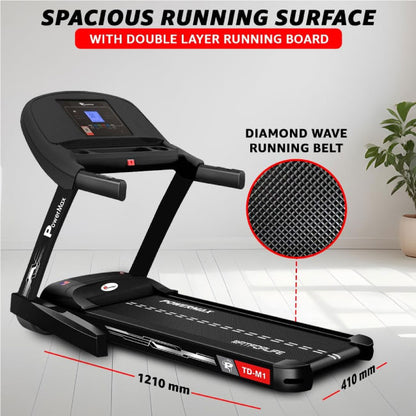 PowerMax Fitness 6HP BLDC Motor Treadmill, 120kg Capacity, Top speed 14kmph, 2 level Manual-Incline TD-M1