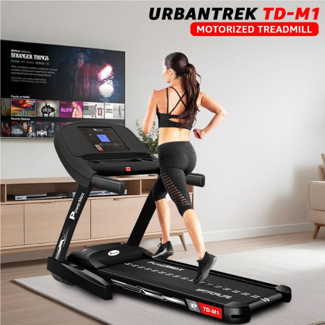 PowerMax Fitness 6HP BLDC Motor Treadmill, 120kg Capacity, Top speed 14kmph, 2 level Manual-Incline TD-M1