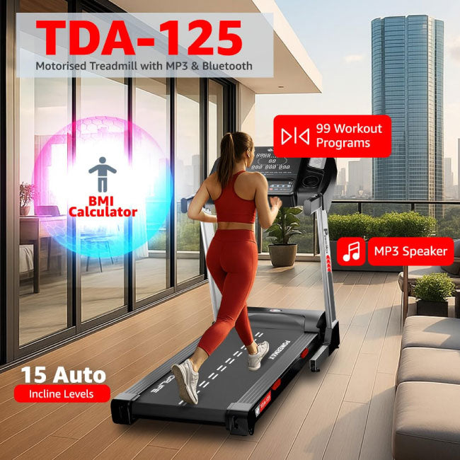 PowerMax Fitness TDA-125 SERIES 4.0HP Peak Motorized Electric Treadmill, LCD Display for Workout