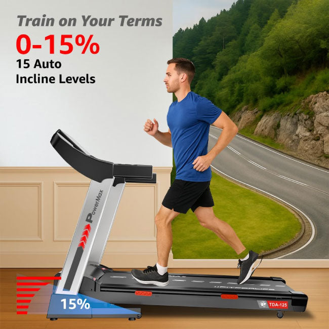PowerMax Fitness TDA-125 SERIES 4.0HP Peak Motorized Electric Treadmill, LCD Display for Workout