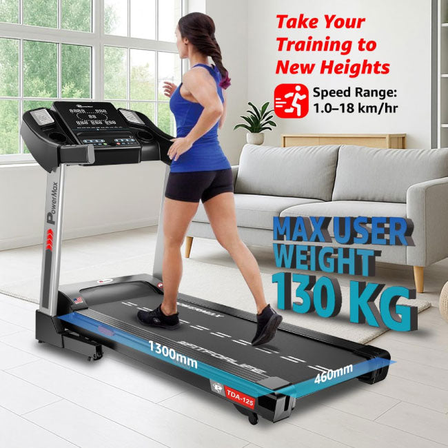 PowerMax Fitness TDA-125 SERIES 4.0HP Peak Motorized Electric Treadmill, LCD Display for Workout