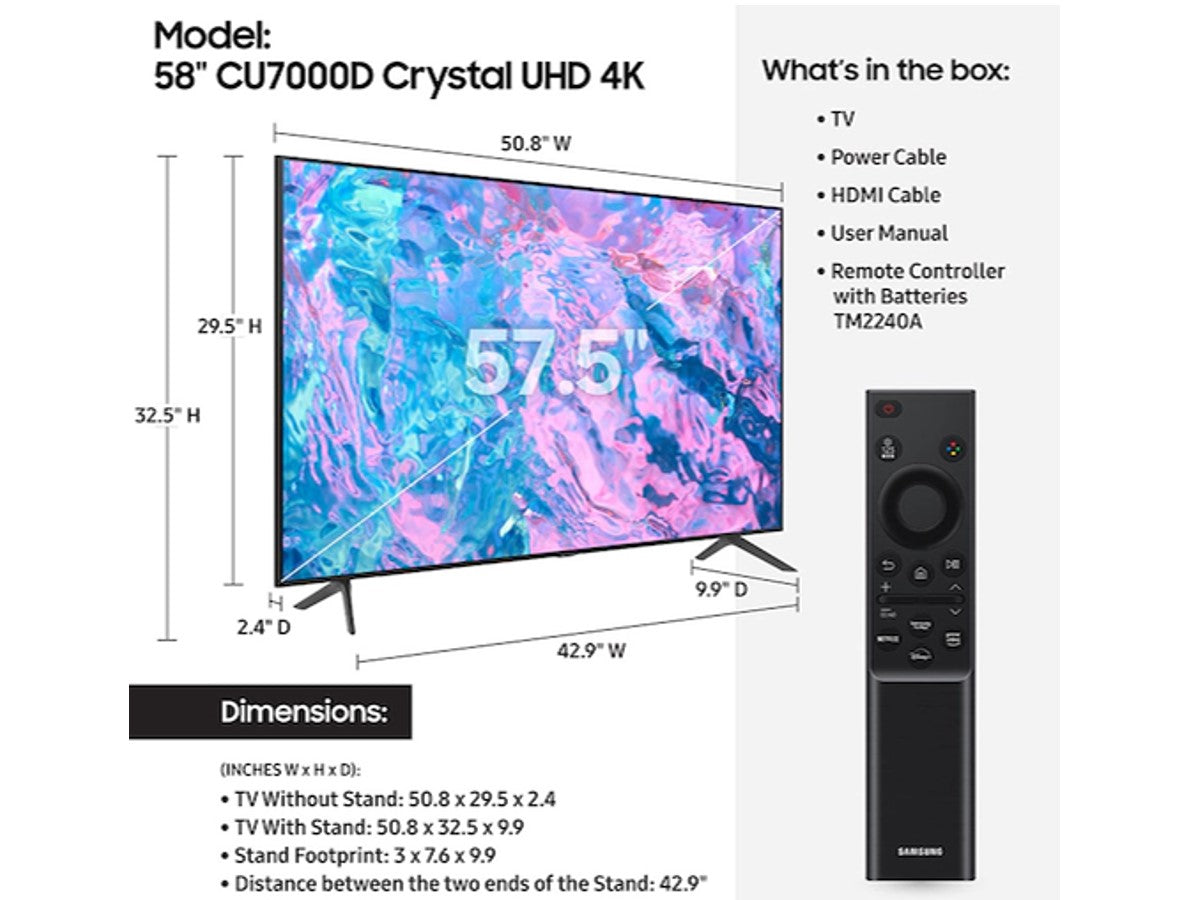 Samsung 58 inch Class CU7000D Crystal UHD 4K Smart TV
