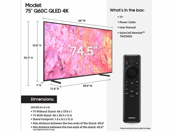 Samsung 75" Q60C QLED 4K HDR Smart TV