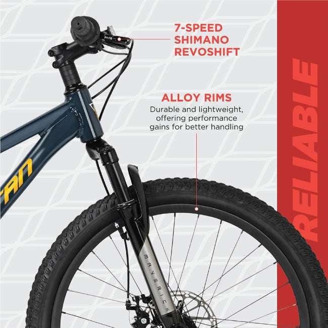 Spartan Maverick 24 Inch Mountain Bike, 7-Speed Gear System, Perfect for Kids and Teens