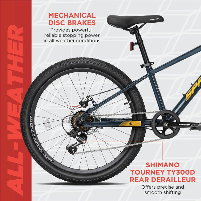 Spartan Maverick 24 Inch Mountain Bike, 7-Speed Gear System, Perfect for Kids and Teens