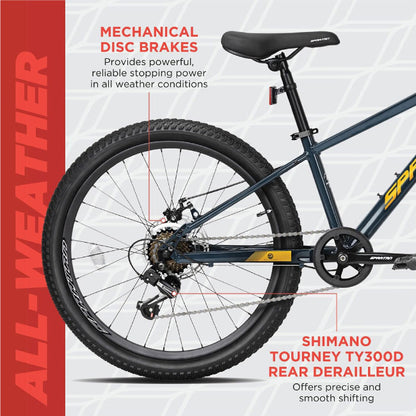 Spartan Maverick 24 Inch Mountain Bike, 7-Speed Gear System, Perfect for Kids and Teens