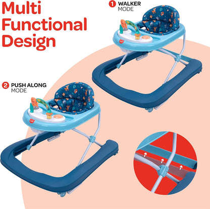 The Moon Stride Baby Walker with Music-Food Tray, Height Adjustable Child Walker 6-18 Months