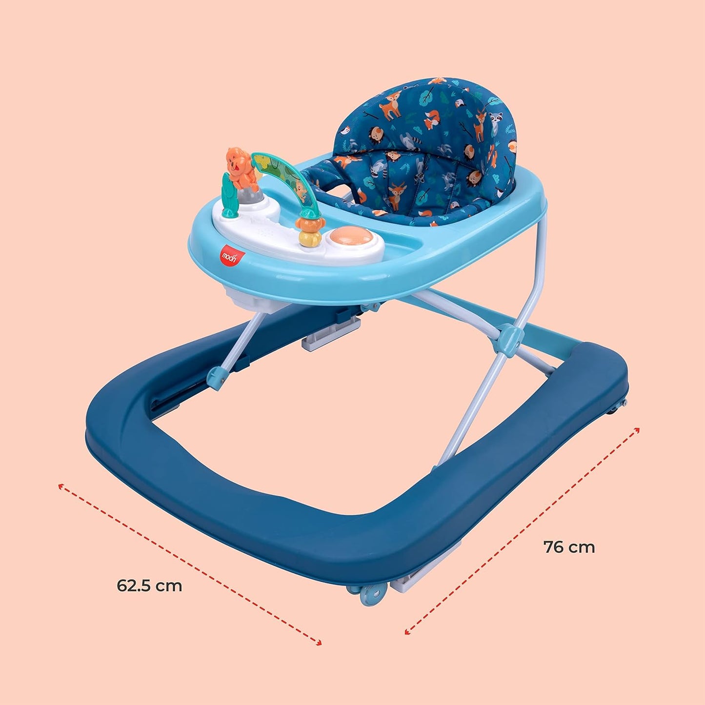The Moon Stride Baby Walker with Music-Food Tray, Height Adjustable Child Walker 6-18 Months