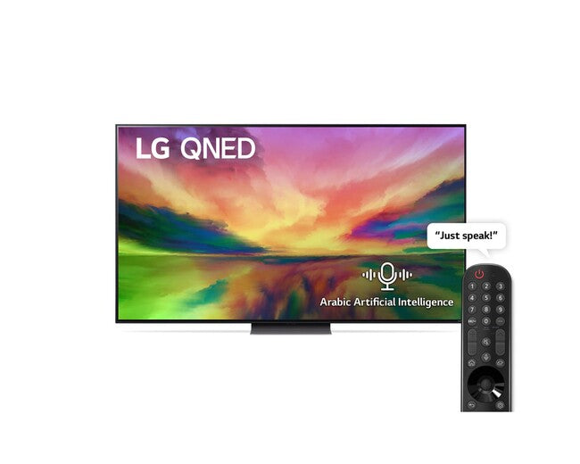 LG 75QNED816RA front view with remote