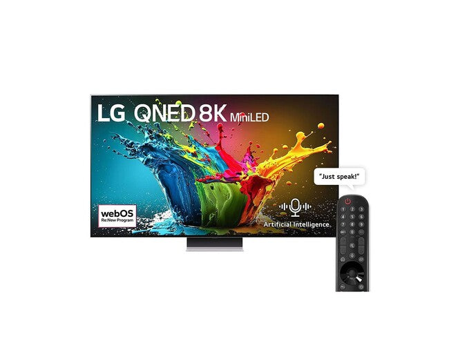 LG 86QNED99T6B front view with remote