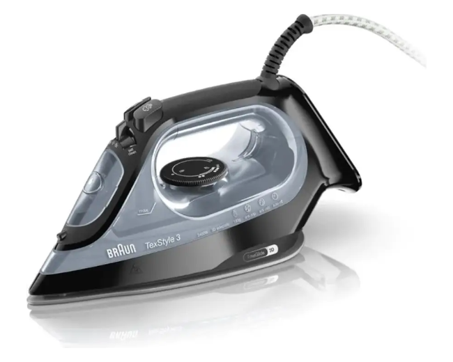 Braun TexStyle 3 SI3055BK Steam Iron - 2400W, Ceramic FreeGlide 3D Soleplate, 180g/min Steam Shot